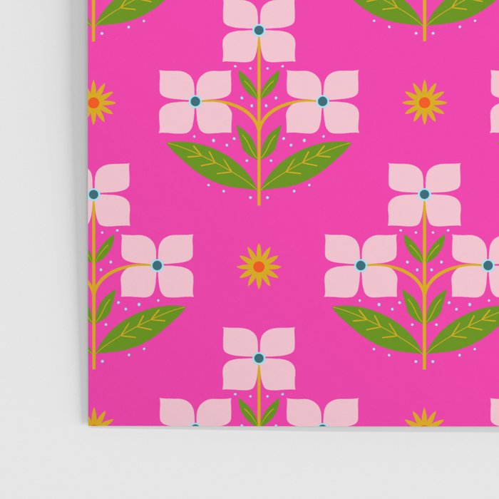 Retro Pink Floral Bunches Pattern - Pink Poster Gallery Image 3