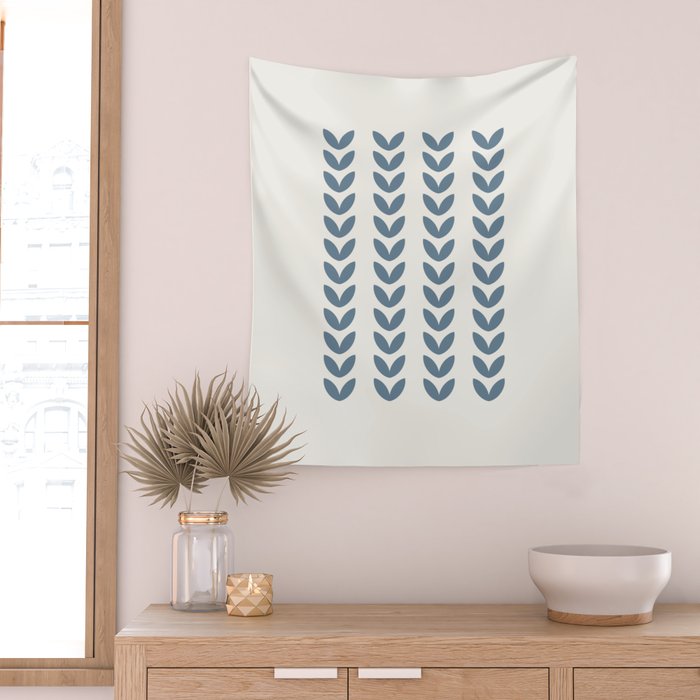 Leaf Pattern Pastel Blue - Scandinavian Wall Tapestry Gallery Image 2