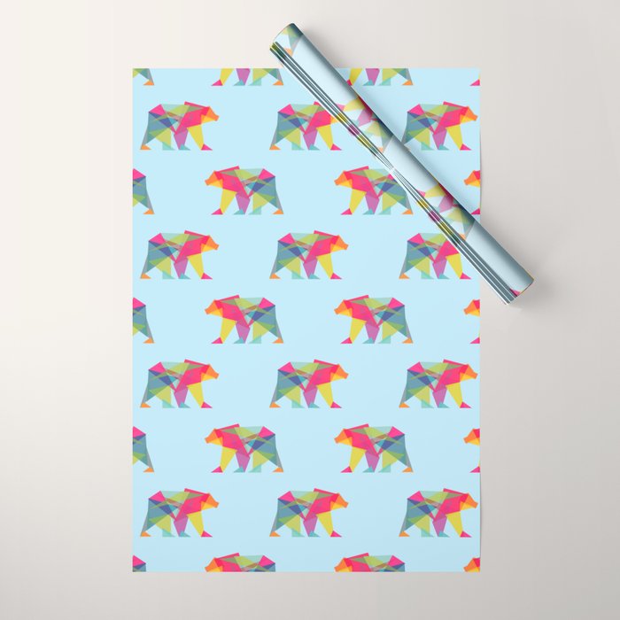 Fractal Bear - neon colorways Wrapping Paper Gallery Image 1