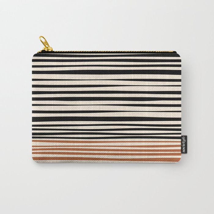 Natural Stripes Modern Minimalist Colour Block Pattern Black Rust Almond Cream Carry All Pouch Gallery Image 1