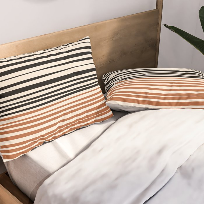 Natural Stripes Modern Minimalist Colour Block Pattern Black Rust Almond Cream Pillow Sham Gallery Image 2