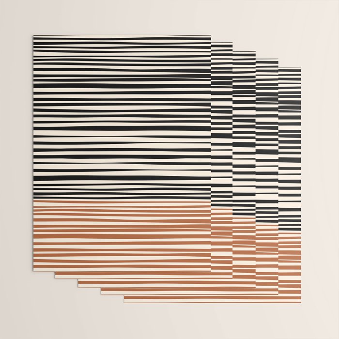 Natural Stripes Modern Minimalist Colour Block Pattern Black Rust Almond Cream Wrapping Paper Gallery Image 3