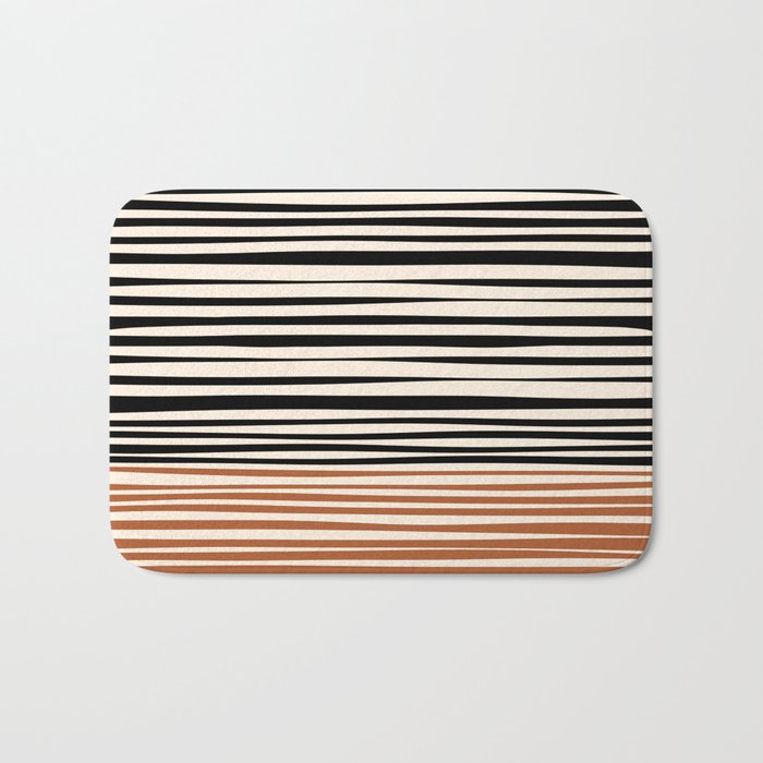 Natural Stripes Modern Minimalist Colour Block Pattern Black Rust Almond Cream Bath Mat Gallery Image 1