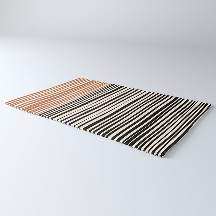 Natural Stripes Modern Minimalist Colour Block Pattern Black Rust Almond Cream Rug Gallery Image 3