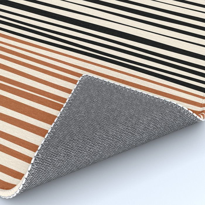 Natural Stripes Modern Minimalist Colour Block Pattern Black Rust Almond Cream Rug Gallery Image 4