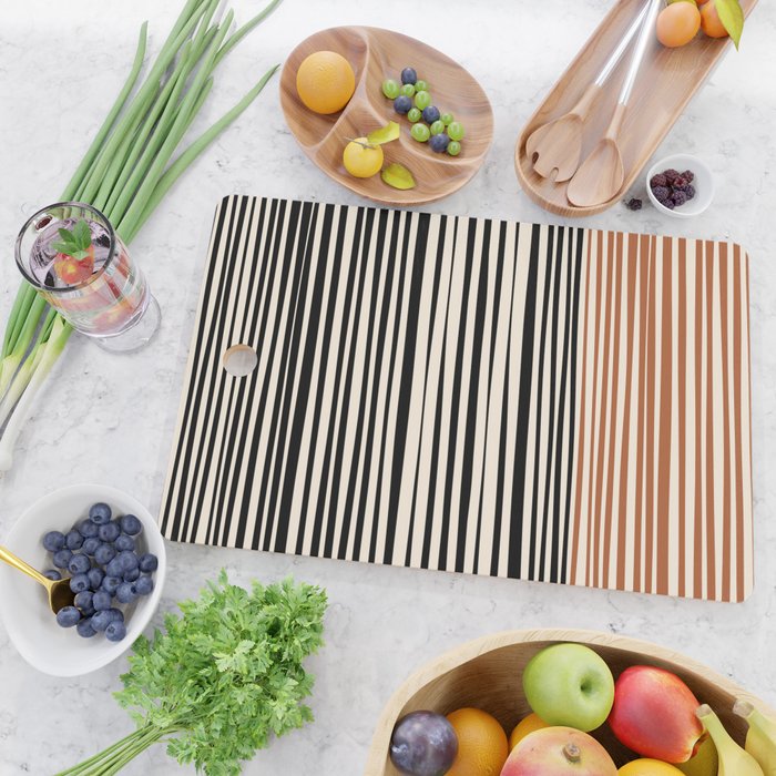 Natural Stripes Modern Minimalist Colour Block Pattern Black Rust Almond Cream Cutting Board Gallery Image 2