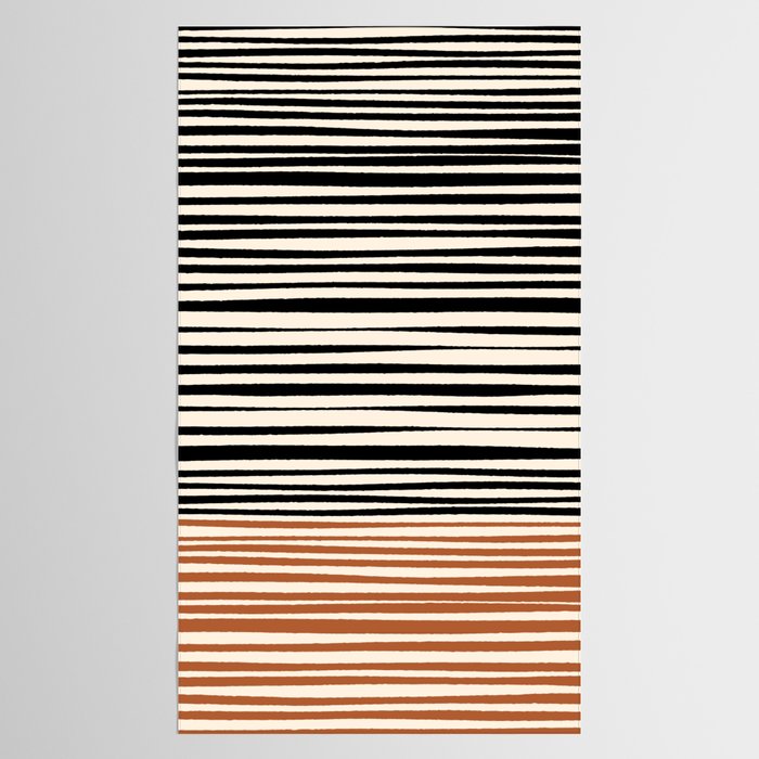 Natural Stripes Modern Minimalist Colour Block Pattern Black Rust Almond Cream Tablecloth Gallery Image 2