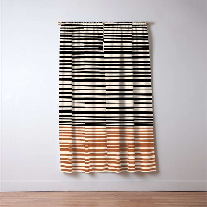 Natural Stripes Modern Minimalist Colour Block Pattern Black Rust Almond Cream Window Curtain Gallery Image 3