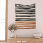 Natural Stripes Modern Minimalist Colour Block Pattern Black Rust Almond Cream Wall Tapestry Gallery Image 2