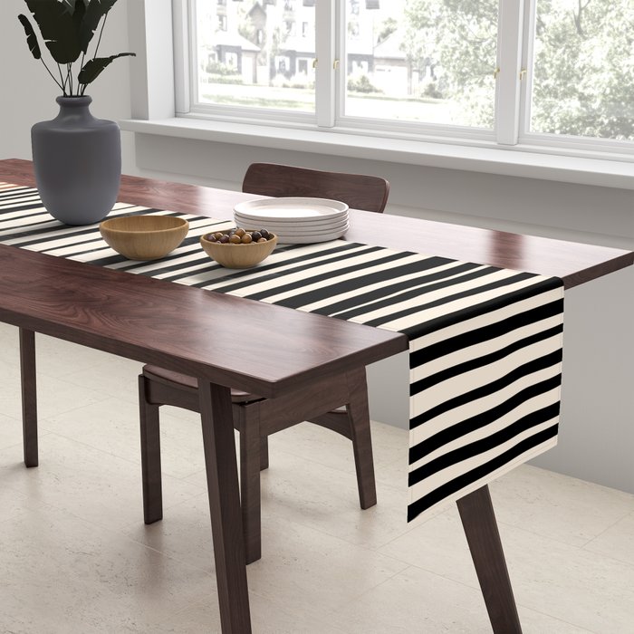Natural Stripes Modern Minimalist Colour Block Pattern Black Rust Almond Cream Table Runner Gallery Image 2