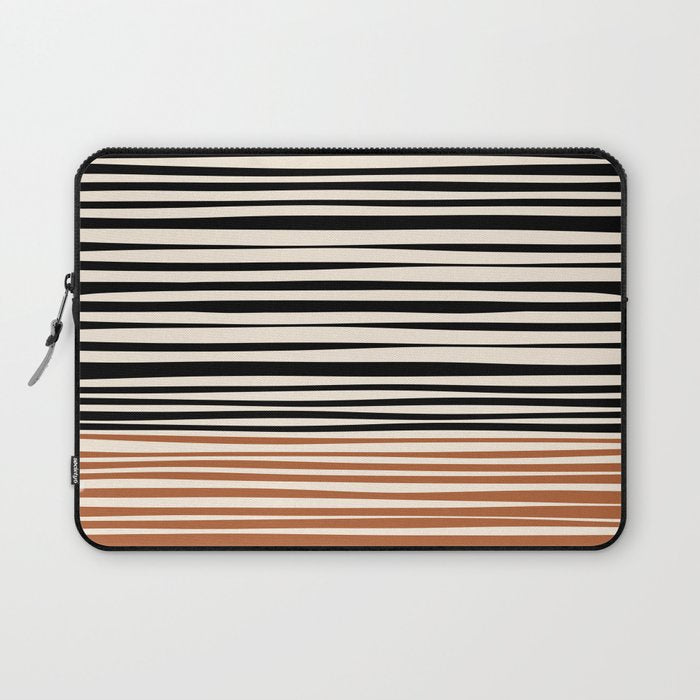 Natural Stripes Modern Minimalist Colour Block Pattern Black Rust Almond Cream Laptop Sleeve Gallery Image 1