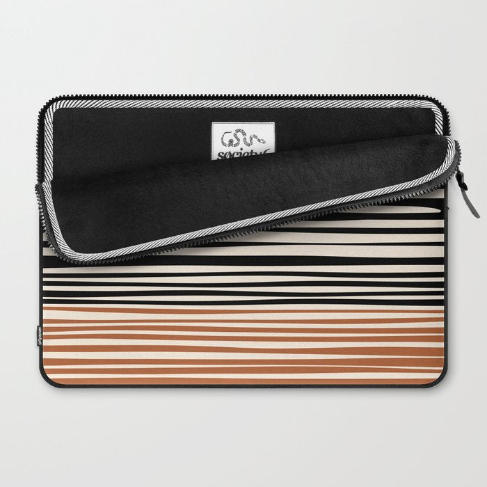 Natural Stripes Modern Minimalist Colour Block Pattern Black Rust Almond Cream Laptop Sleeve Gallery Image 2