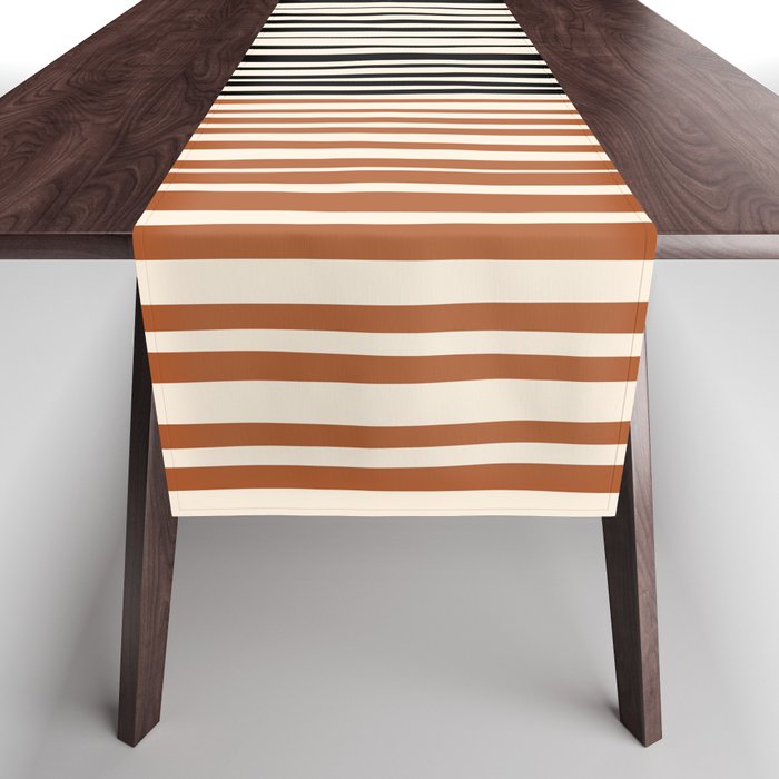 Natural Stripes Modern Minimalist Colour Block Pattern Black Rust Almond Cream Table Runner Gallery Image 1