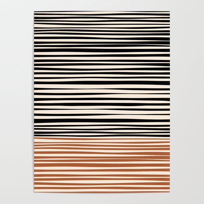 Natural Stripes Modern Minimalist Colour Block Pattern Black Rust Almond Cream Poster Gallery Image 4