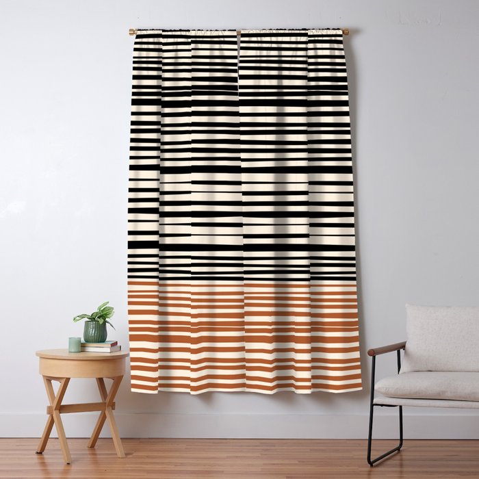 Natural Stripes Modern Minimalist Colour Block Pattern Black Rust Almond Cream Window Curtain Gallery Image 5