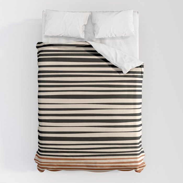 Natural Stripes Modern Minimalist Colour Block Pattern Black Rust Almond Cream Duvet Cover Gallery Image 6