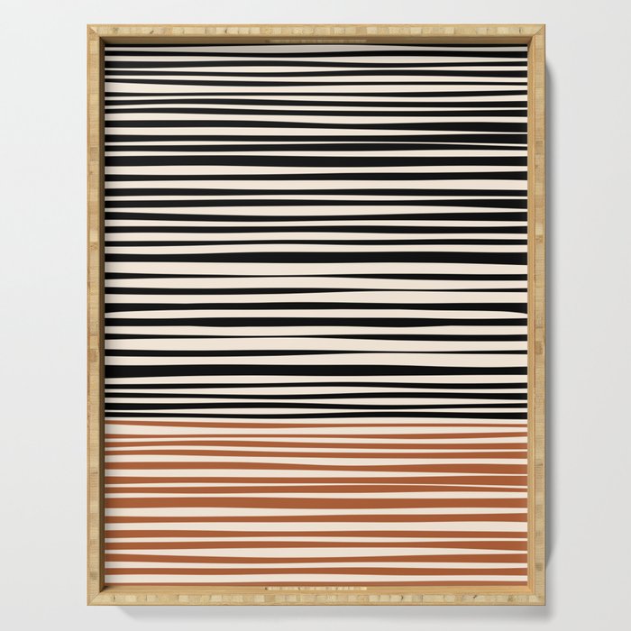 Natural Stripes Modern Minimalist Colour Block Pattern Black Rust Almond Cream Serving Tray Gallery Image 1