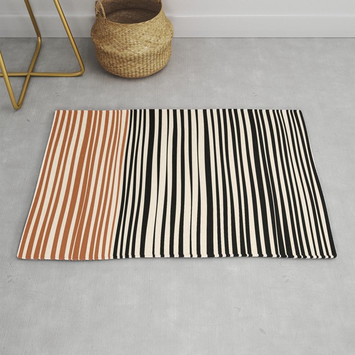Natural Stripes Modern Minimalist Colour Block Pattern Black Rust Almond Cream Rug Gallery Image 1