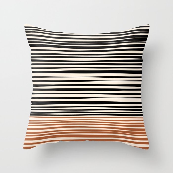 Natural Stripes Modern Minimalist Colour Block Pattern Black Rust Almond Cream Throw Pillow Gallery Image 6