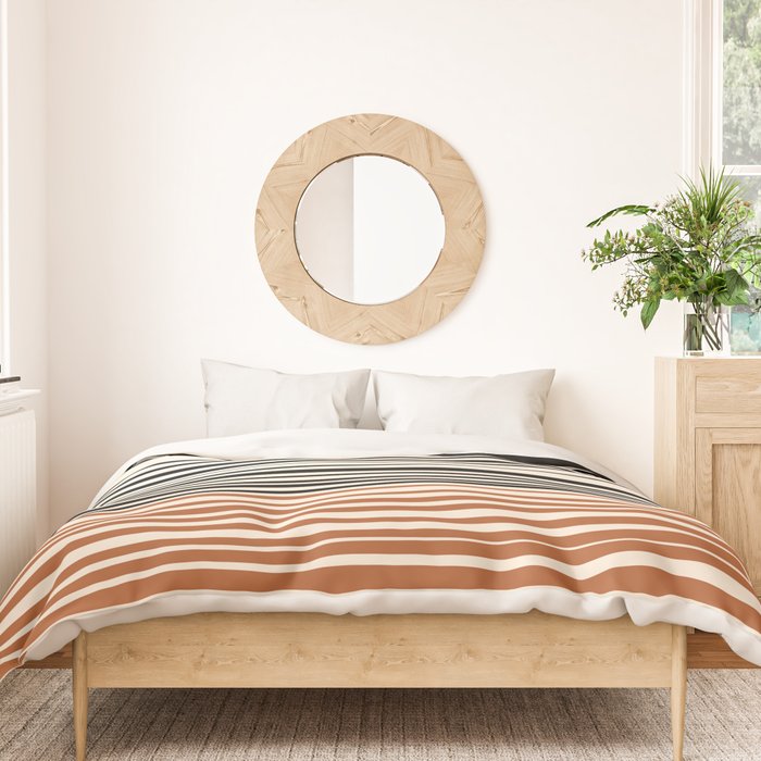 Natural Stripes Modern Minimalist Colour Block Pattern Black Rust Almond Cream Duvet Cover Gallery Image 3