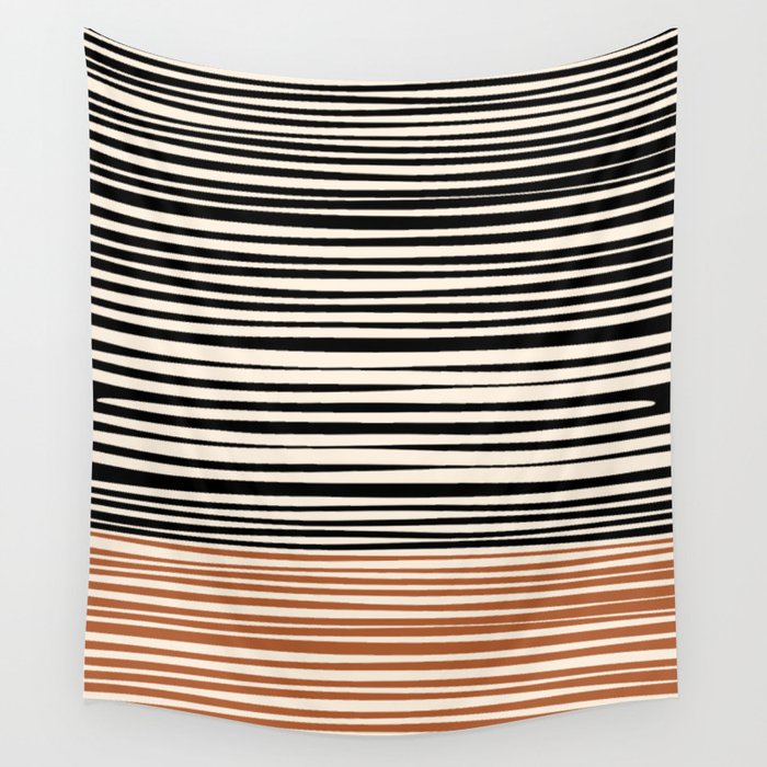 Natural Stripes Modern Minimalist Colour Block Pattern Black Rust Almond Cream Wall Tapestry Gallery Image 4