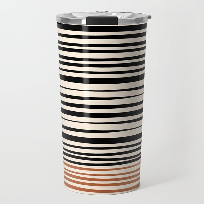 Natural Stripes Modern Minimalist Colour Block Pattern Black Rust Almond Cream Travel Mug Gallery Image 1