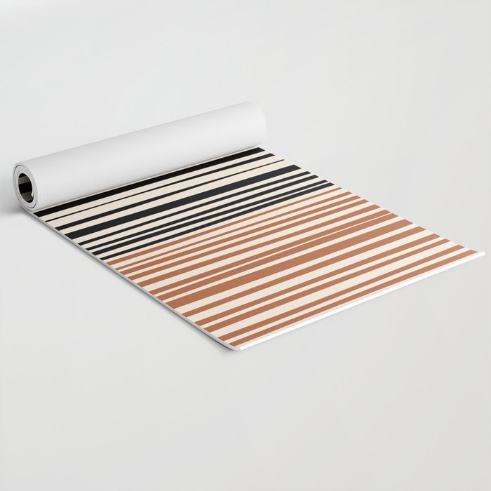 Natural Stripes Modern Minimalist Colour Block Pattern Black Rust Almond Cream Yoga Mat Gallery Image 2