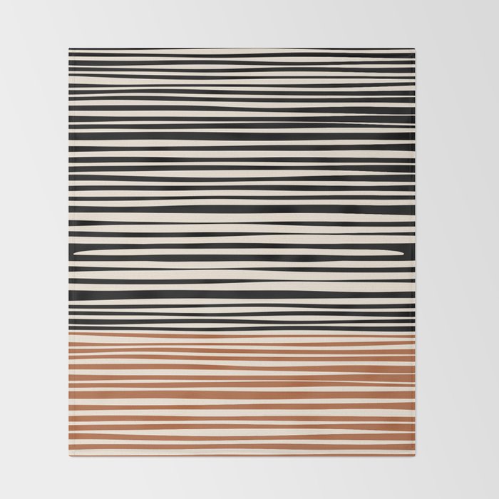 Natural Stripes Modern Minimalist Colour Block Pattern Black Rust Almond Cream Throw Blanket Gallery Image 2