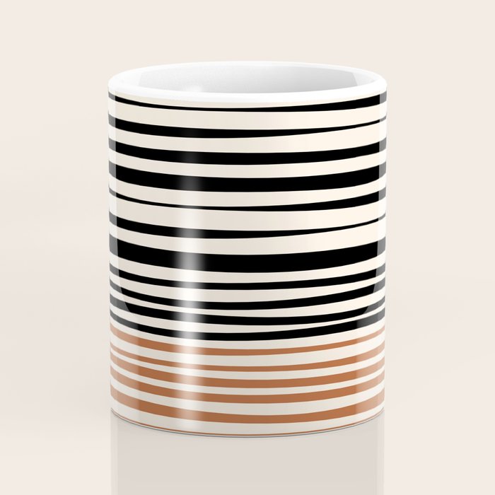 Natural Stripes Modern Minimalist Colour Block Pattern Black Rust Almond Cream Coffee Mug Gallery Image 4