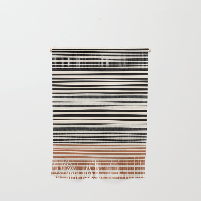 Natural Stripes Modern Minimalist Colour Block Pattern Black Rust Almond Cream Wall Hanging Gallery Image 1