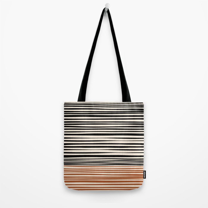 Natural Stripes Modern Minimalist Colour Block Pattern Black Rust Almond Cream Tote Bag Gallery Image 2