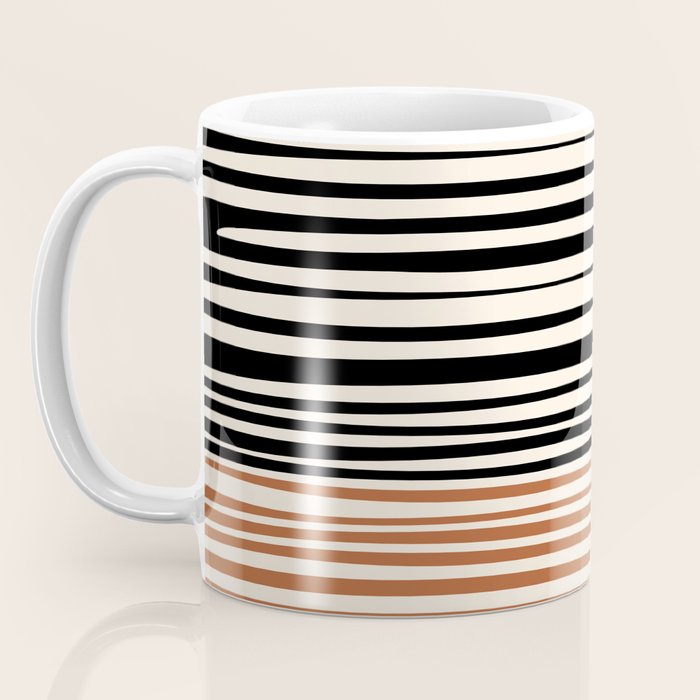 Natural Stripes Modern Minimalist Colour Block Pattern Black Rust Almond Cream Coffee Mug Gallery Image 3
