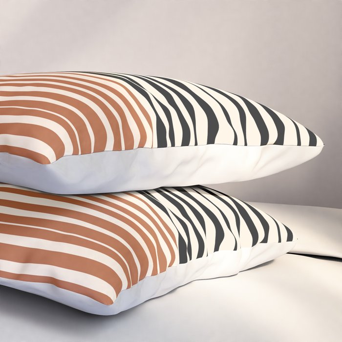 Natural Stripes Modern Minimalist Colour Block Pattern Black Rust Almond Cream Pillow Sham Gallery Image 3