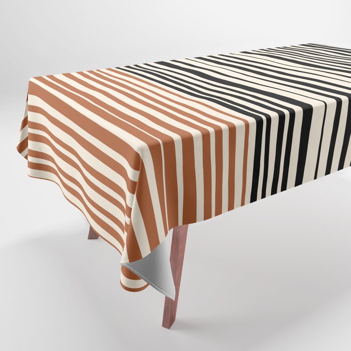 Natural Stripes Modern Minimalist Colour Block Pattern Black Rust Almond Cream Tablecloth Gallery Image 1