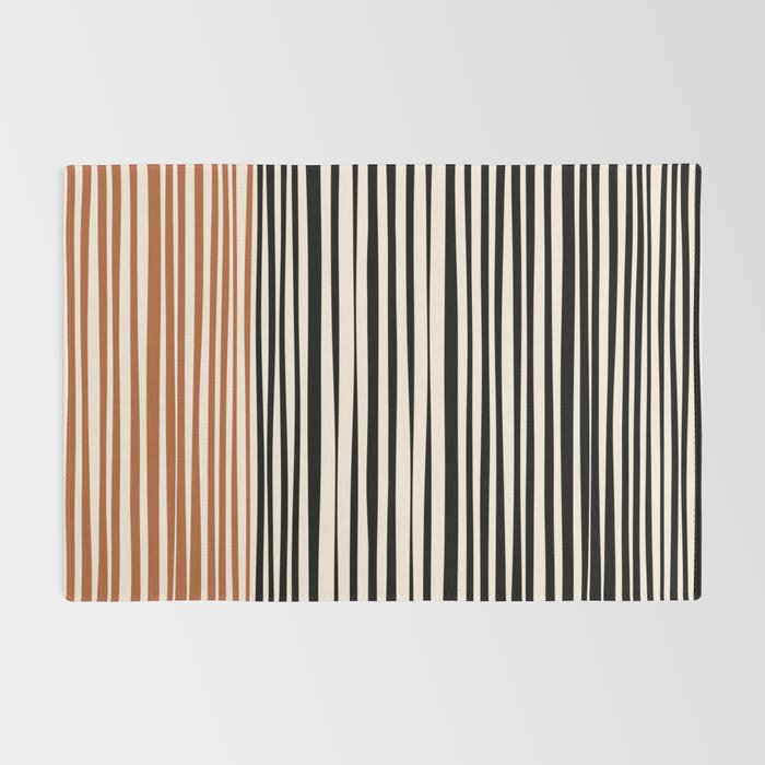 Natural Stripes Modern Minimalist Colour Block Pattern Black Rust Almond Cream Rug Gallery Image 2