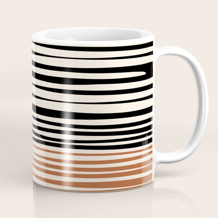 Natural Stripes Modern Minimalist Colour Block Pattern Black Rust Almond Cream Coffee Mug Gallery Image 1
