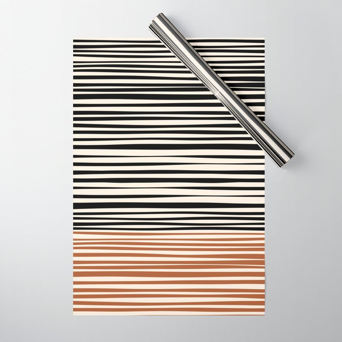 Natural Stripes Modern Minimalist Colour Block Pattern Black Rust Almond Cream Wrapping Paper Gallery Image 1
