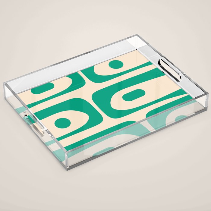 Mid Century Modern Minimalist Retro Abstract Piquet Pattern in Jade Green Acrylic Tray Gallery Image 1