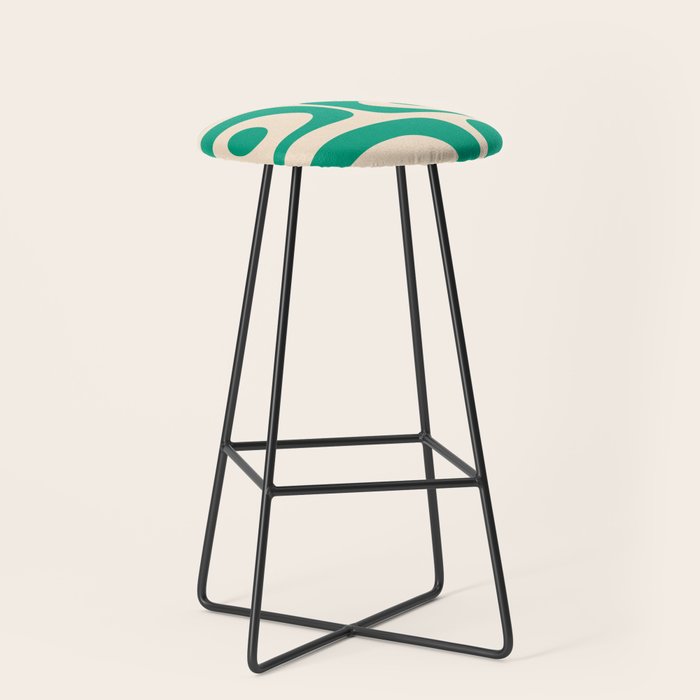 Mid Century Modern Minimalist Retro Abstract Piquet Pattern in Jade Green Stool Gallery Image 1