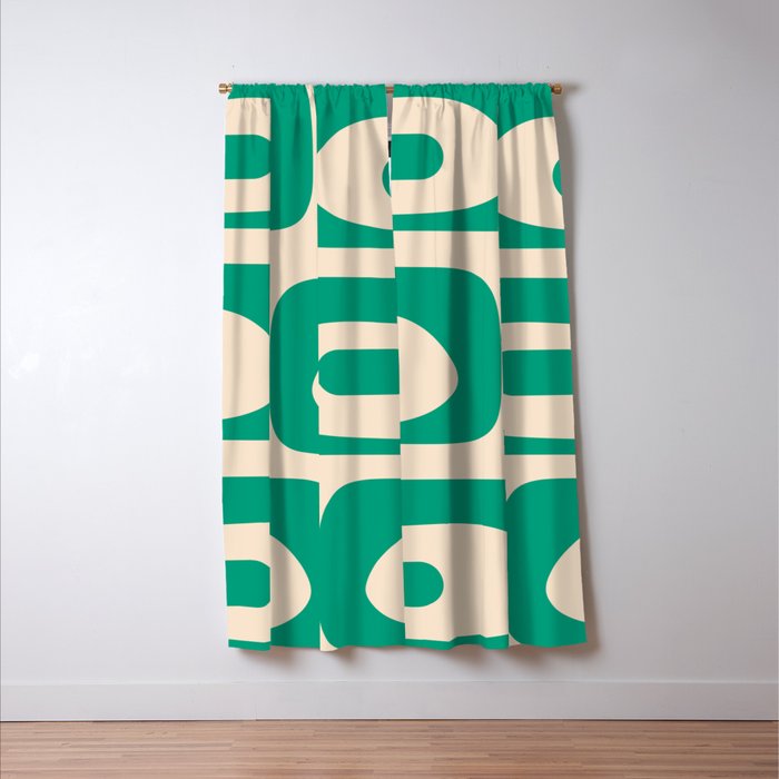 Mid Century Modern Minimalist Retro Abstract Piquet Pattern in Jade Green Window Curtain Gallery Image 3