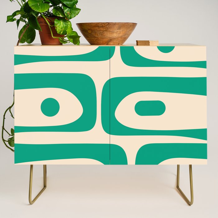Mid Century Modern Minimalist Retro Abstract Piquet Pattern in Jade Green Credenza Gallery Image 1