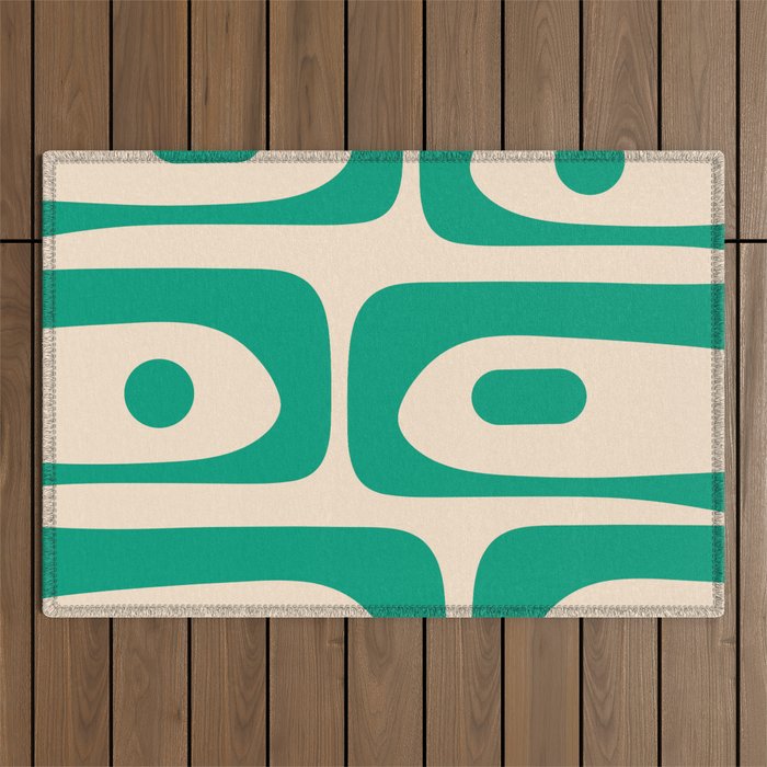 Mid Century Modern Minimalist Retro Abstract Piquet Pattern in Jade Green Outdoor Rug Gallery Image 1