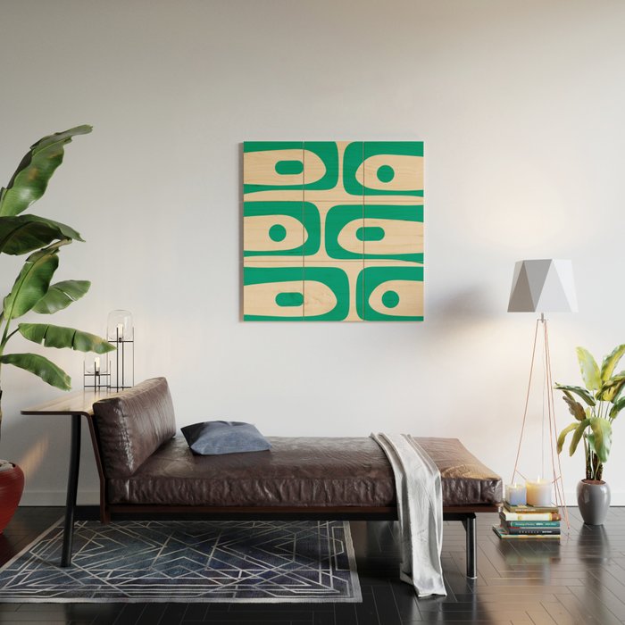 Mid Century Modern Minimalist Retro Abstract Piquet Pattern in Jade Green Wood Wall Art Gallery Image 2