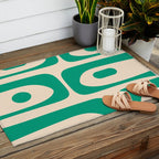 Mid Century Modern Minimalist Retro Abstract Piquet Pattern in Jade Green Outdoor Rug Gallery Image 2