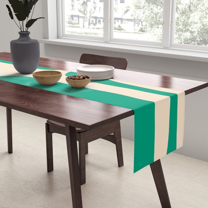 Mid Century Modern Minimalist Retro Abstract Piquet Pattern in Jade Green Table Runner Gallery Image 2