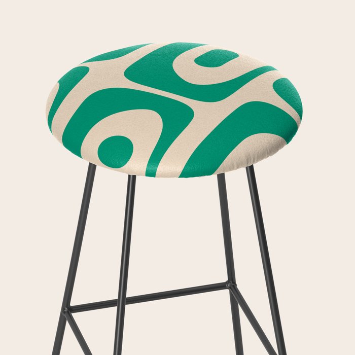 Mid Century Modern Minimalist Retro Abstract Piquet Pattern in Jade Green Stool Gallery Image 2