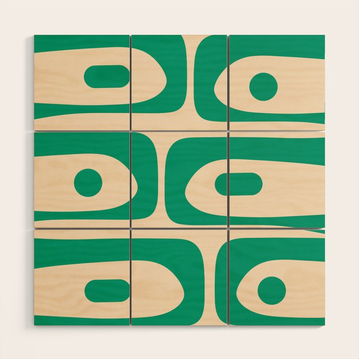Mid Century Modern Minimalist Retro Abstract Piquet Pattern in Jade Green Wood Wall Art Gallery Image 1