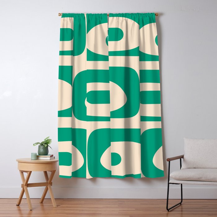 Mid Century Modern Minimalist Retro Abstract Piquet Pattern in Jade Green Window Curtain Gallery Image 1