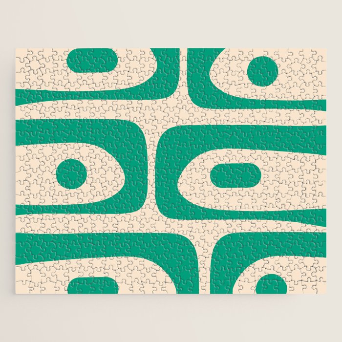 Mid Century Modern Minimalist Retro Abstract Piquet Pattern in Jade Green Jigsaw Puzzle Gallery Image 1