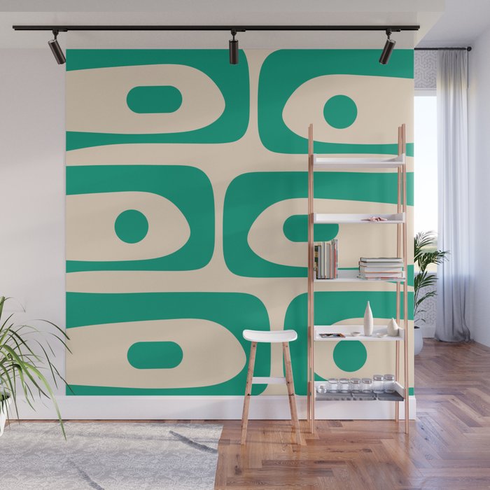 Mid Century Modern Minimalist Retro Abstract Piquet Pattern in Jade Green Wall Mural Gallery Image 1